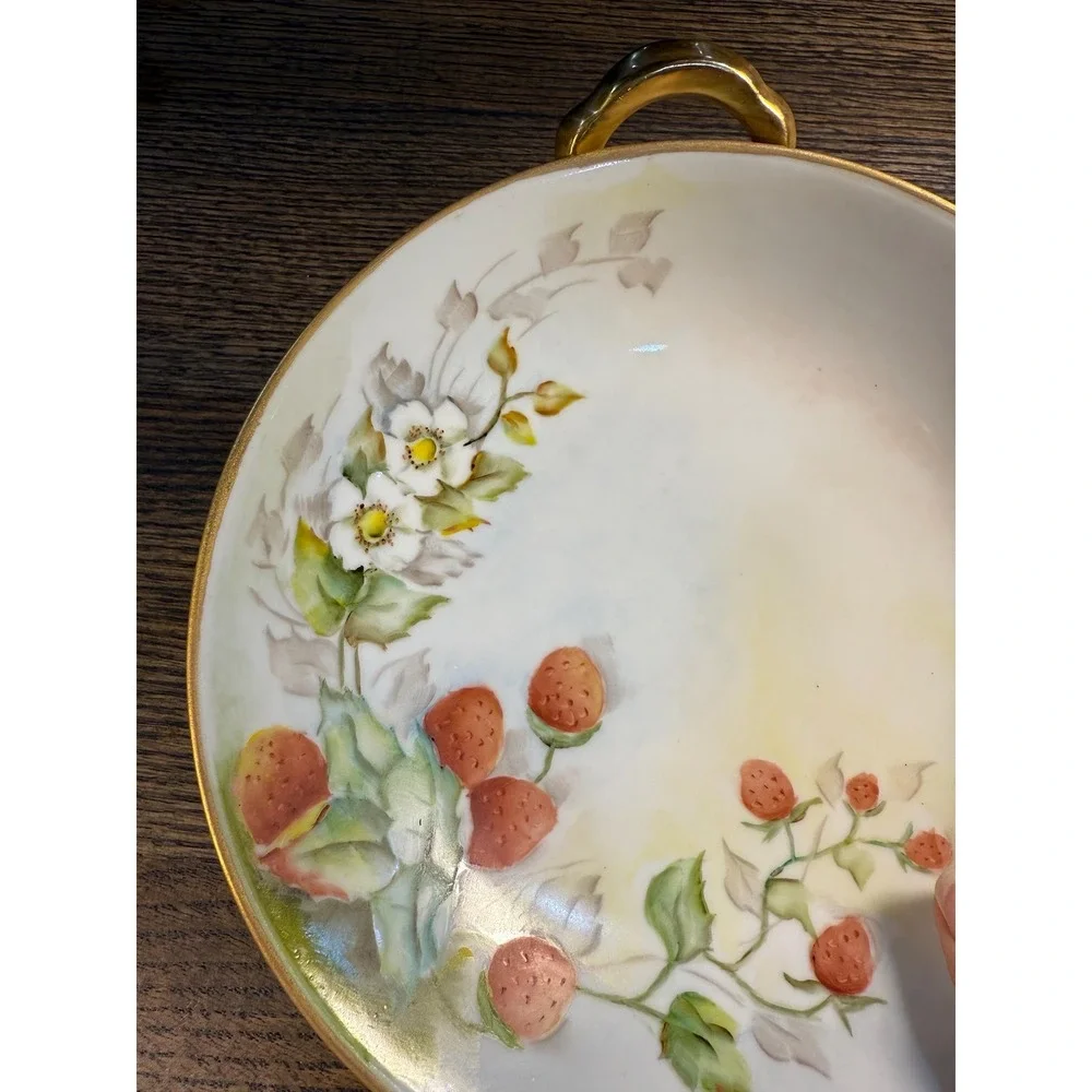 Antique Hand-Painted Porcelain Bowl Trio: B.H. Heinard Floral‎ & Strawberry Set